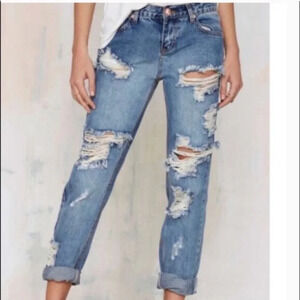 One Teaspoon Awesome Baggies Distressed Jeans Straight Leg Size 28